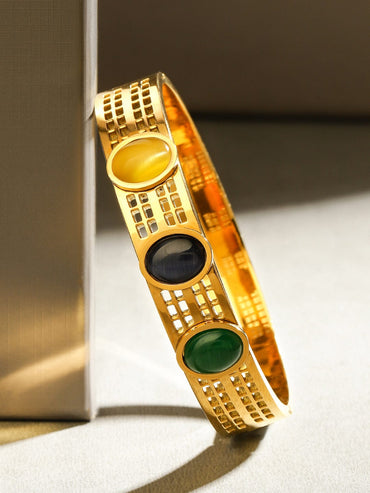 Rubans 18K Gold-Plated Stainless Steel TarnishFree Waterproof Multicolor-Gemstone Bracelet Wristwear