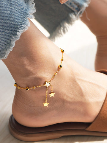 Rubans 18K Gold-Plated Stainless Steel TarnishFree Waterproof Stars Charm Anklet for Women Anklets