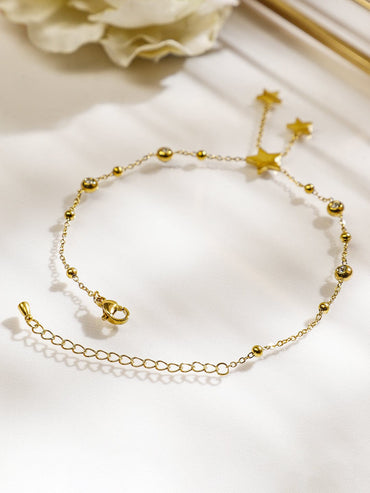Rubans 18K Gold-Plated Stainless Steel TarnishFree Waterproof Stars Charm Anklet for Women Anklets