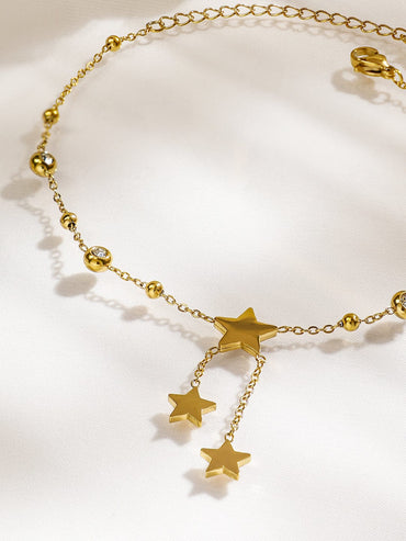 Rubans 18K Gold-Plated Stainless Steel TarnishFree Waterproof Stars Charm Anklet for Women Anklets