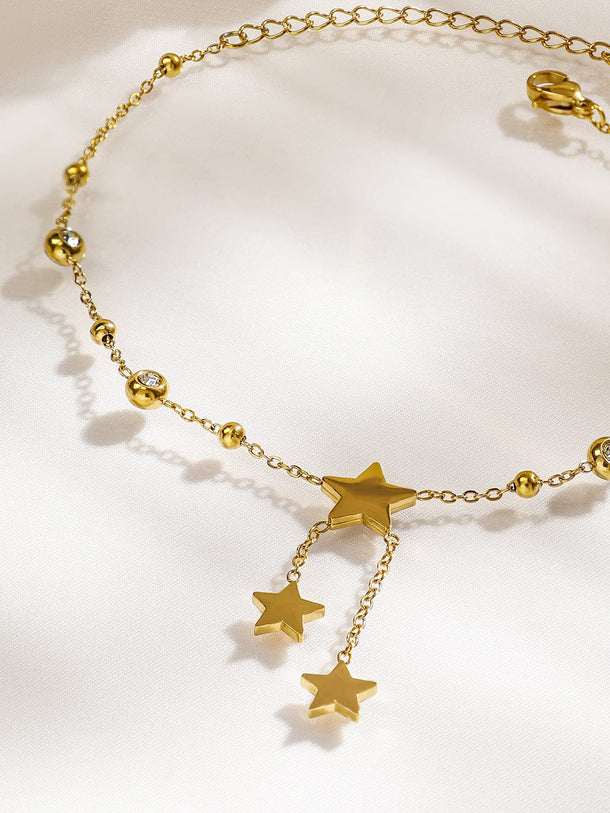 Rubans 18K Gold-Plated Stainless Steel TarnishFree Waterproof Stars Charm Anklet for Women Anklets