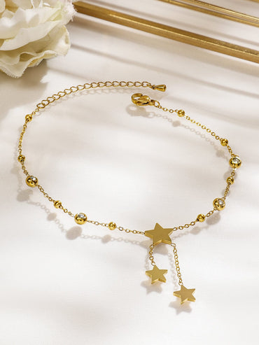 Rubans 18K Gold-Plated Stainless Steel TarnishFree Waterproof Stars Charm Anklet for Women Anklets