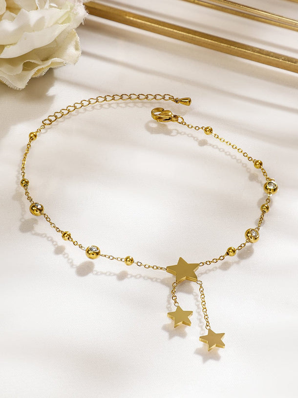 Rubans 18K Gold-Plated Stainless Steel TarnishFree Waterproof Stars Charm Anklet for Women Anklets
