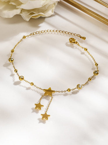 Rubans 18K Gold-Plated Stainless Steel TarnishFree Waterproof Stars Charm Anklet for Women Anklets
