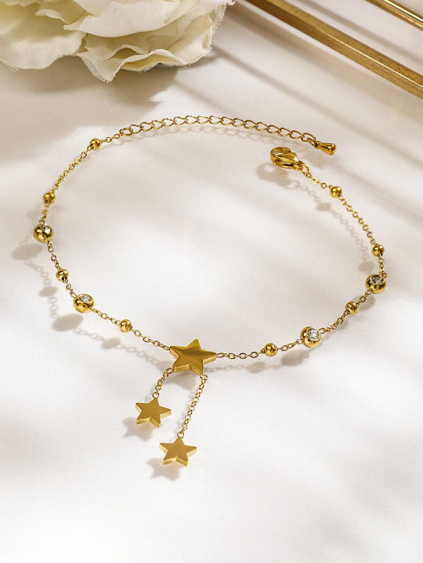 Rubans 18K Gold-Plated Stainless Steel TarnishFree Waterproof Stars Charm Anklet for Women Anklets