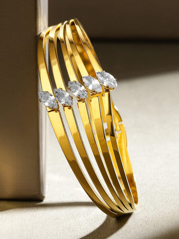 Rubans 18K Gold-Plated Stainless Steel TarnishFree Waterproof Zirconia MultiLayer Bracelet Wristwear