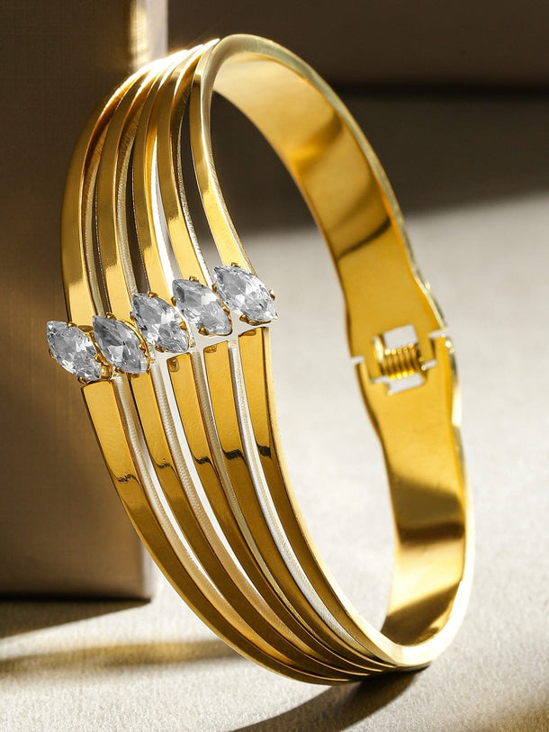 Rubans 18K Gold-Plated Stainless Steel TarnishFree Waterproof Zirconia MultiLayer Bracelet Wristwear
