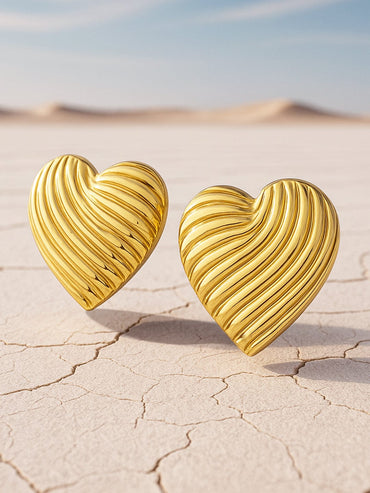 Rubans 18K Gold Plated StainlessSteel Tarnish Free Waterproof Heart Oversize Stud Earring Earrings