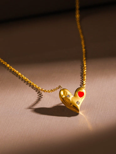 Rubans 18K Gold-Plated StainlessSteel TarnishFree Waterproof Cubic Zirconia Heart Necklace Chain & Necklace