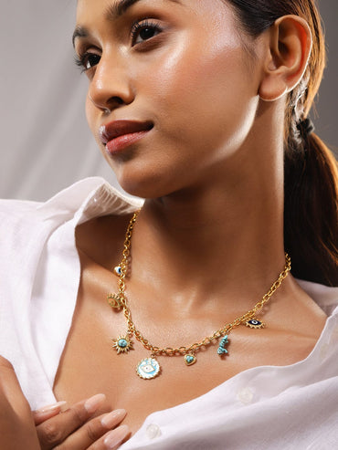 Rubans 18K Gold-Plated StainlessSteel TarnishFree Waterproof Evil Eye Charm Chain Necklace Chain & Necklace