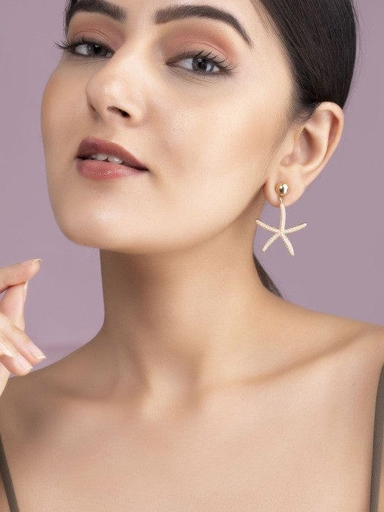 Rubans 18K Gold Plated Starfish Shaped Drop Earrings with Pearl Beading Detailing Drop Earrings