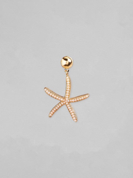 Rubans 18K Gold Plated Starfish Shaped Drop Earrings with Pearl Beading Detailing Drop Earrings