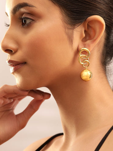 Rubans 18K Gold Plated Statement Chain Link Drop Earrings with Bold Sphere Design Earrings