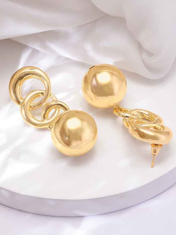 Rubans 18K Gold Plated Statement Chain Link Drop Earrings with Bold Sphere Design Earrings