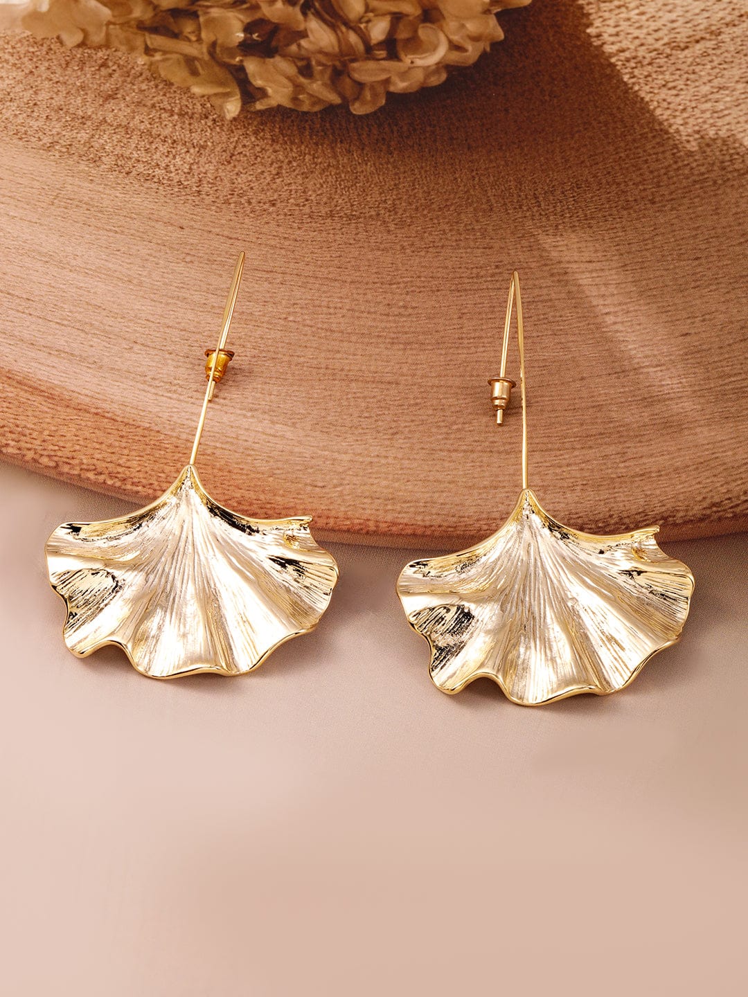 Rubans 18K Gold-Plated Statement Leaf Design Drop Earrings Drop