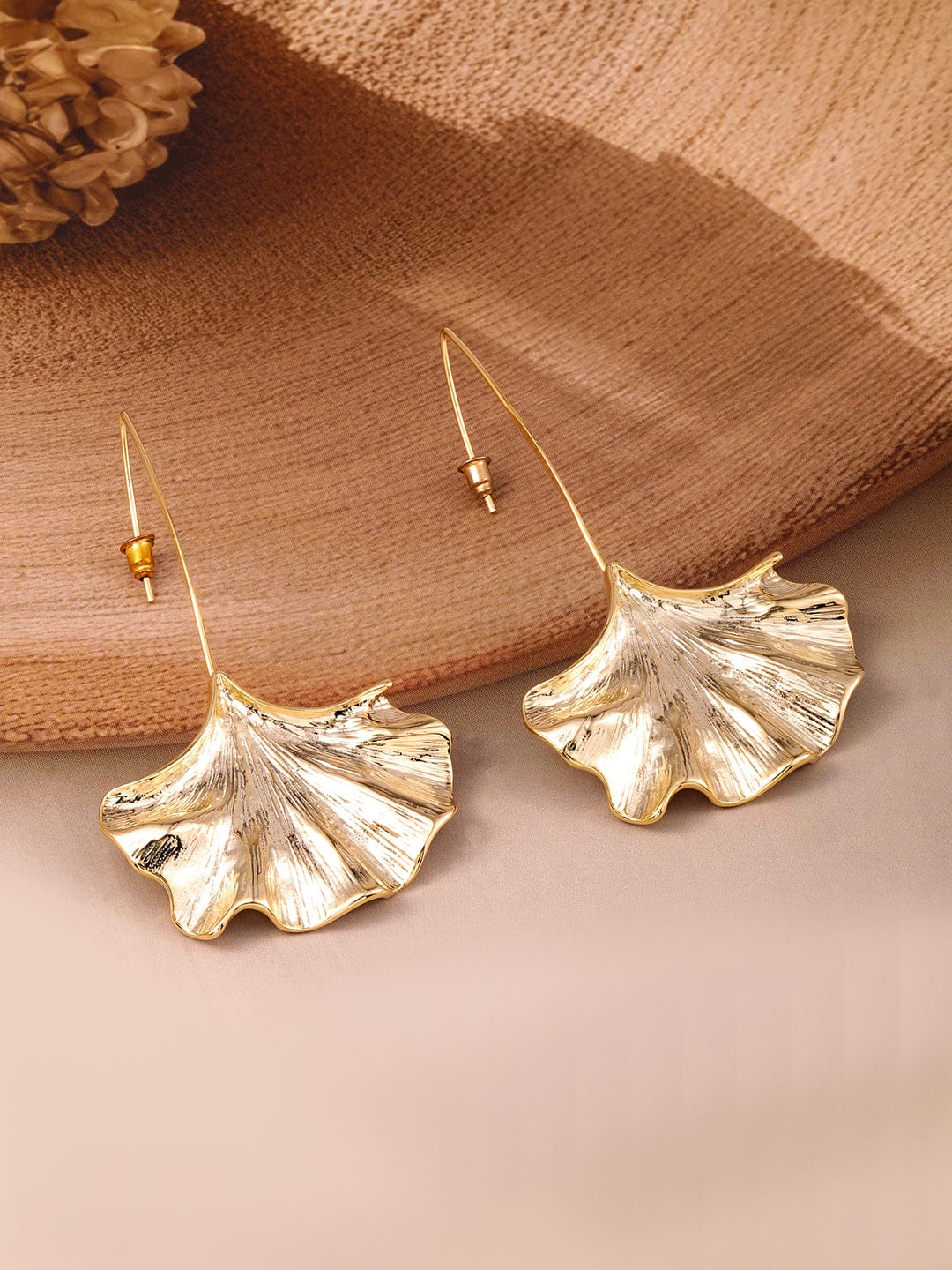 Rubans 18K Gold-Plated Statement Leaf Design Drop Earrings Drop