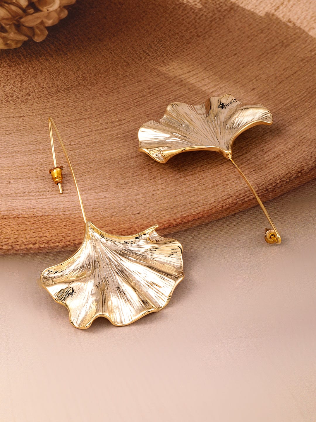 Rubans 18K Gold-Plated Statement Leaf Design Drop Earrings Drop