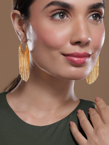 Rubans 18K Gold Plated Statement Long Multi-Strand Tassel Earrings Earrings