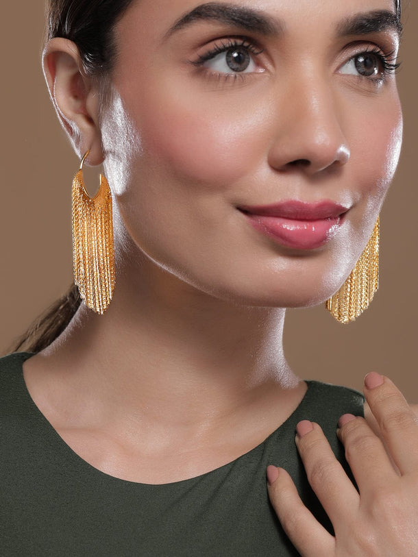 Rubans 18K Gold Plated Statement Long Multi-Strand Tassel Earrings Earrings