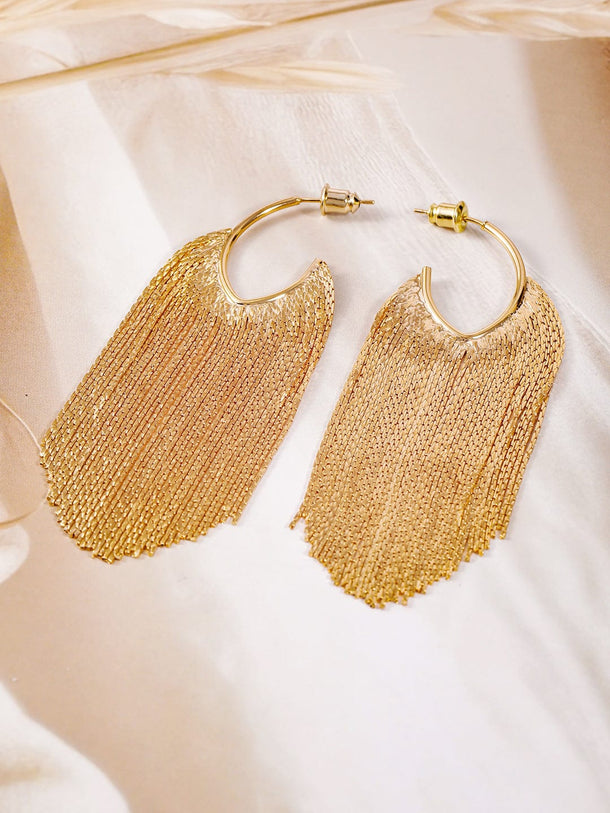 Rubans 18K Gold Plated Statement Long Multi-Strand Tassel Earrings Earrings
