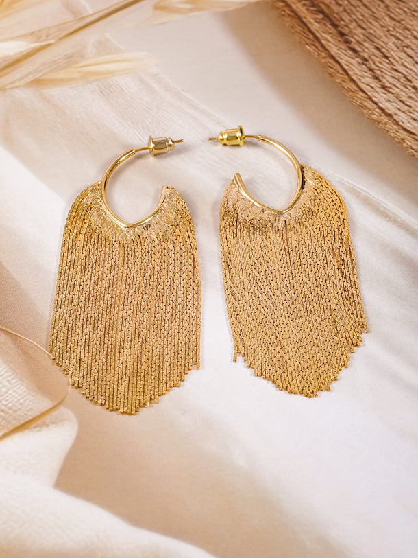 Rubans 18K Gold Plated Statement Long Multi-Strand Tassel Earrings Earrings
