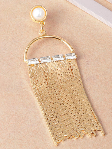 Rubans 18K Gold Plated Statement Mesh Tassel Dangle Earring with Pearl & Crystal Detailing Earrings