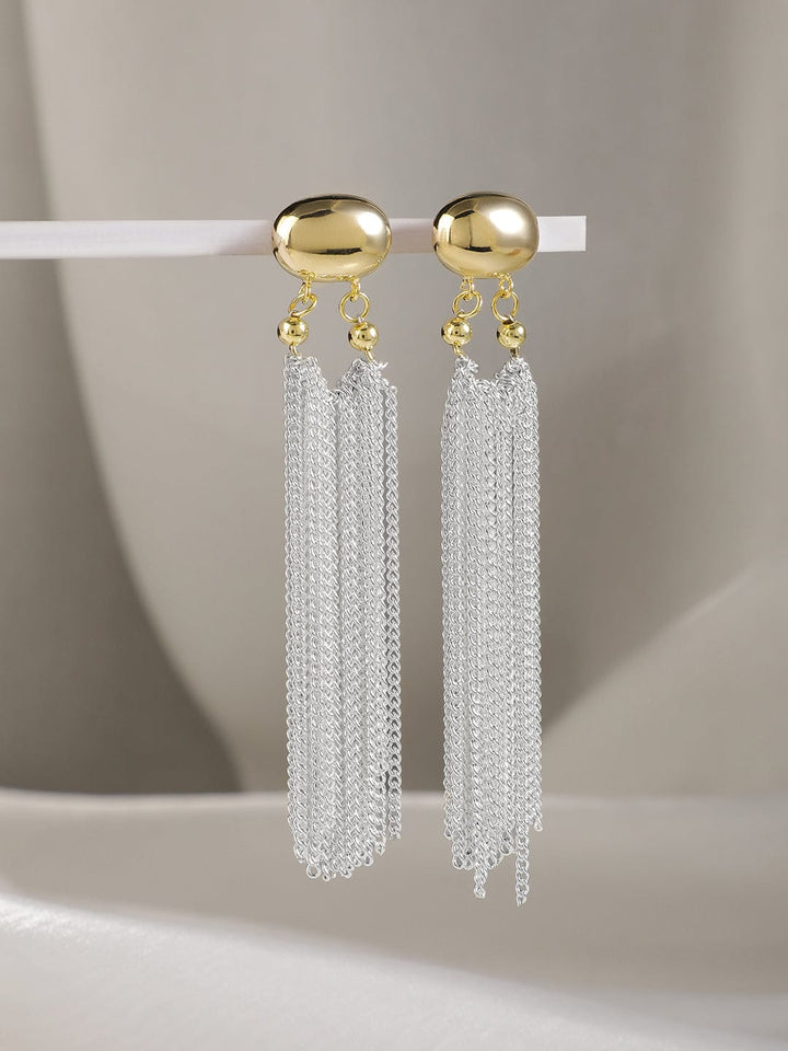 Rubans 18K Gold Plated Tasseled Long Drop Earrings with Silver Chains Earrings