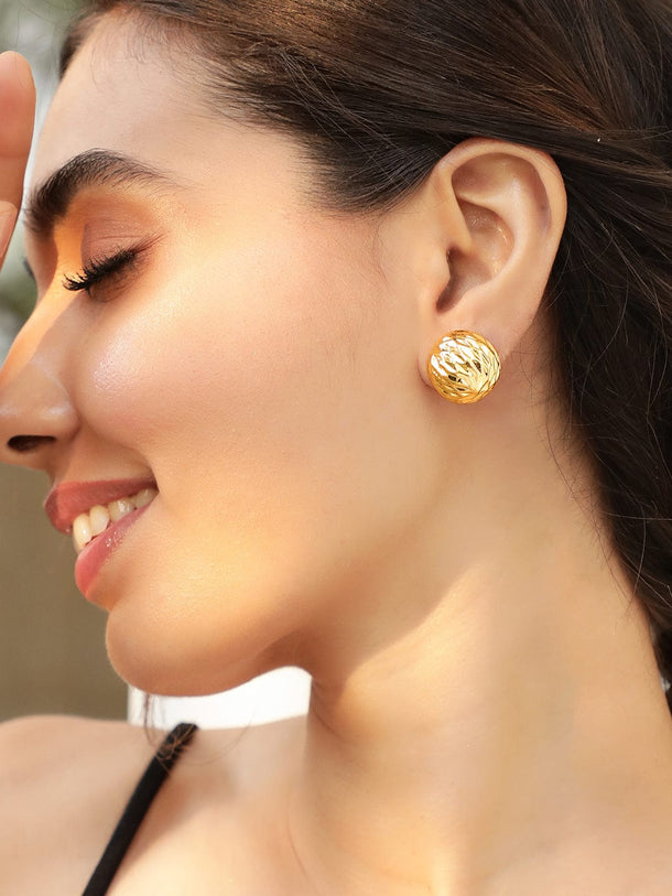 Rubans 18K Gold Plated Textured Ball Stud Earrings for a Bold Statement Look Stud Earrings
