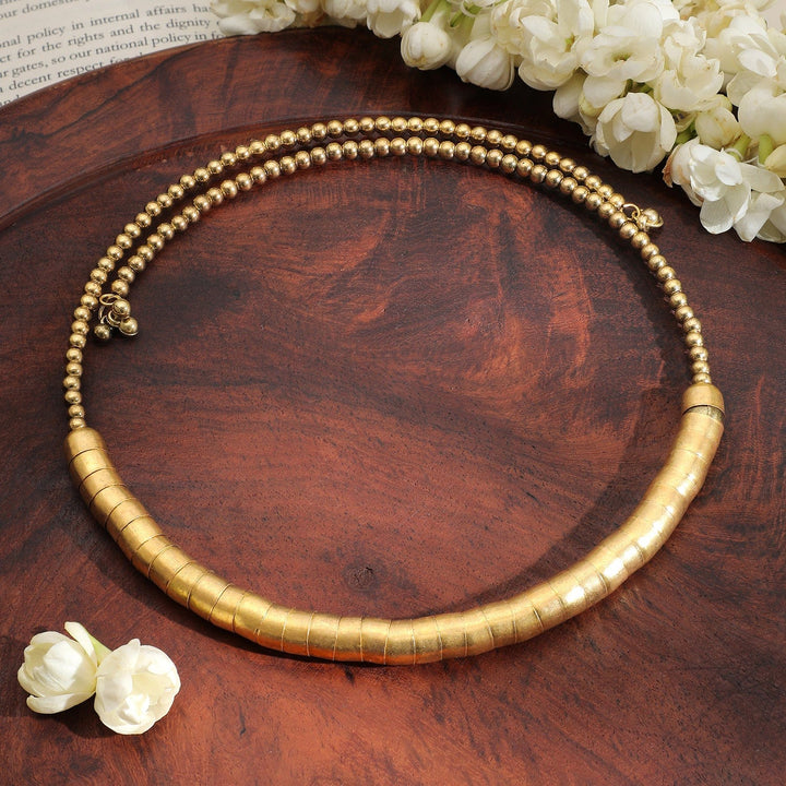 Rubans 18K Gold-Plated Textured Bead Statement Choker Necklace Necklace and Chains