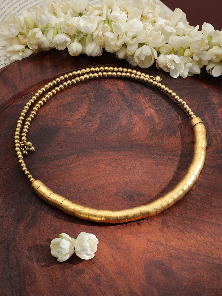 Rubans 18K Gold-Plated Textured Bead Statement Choker Necklace Necklace & Chains