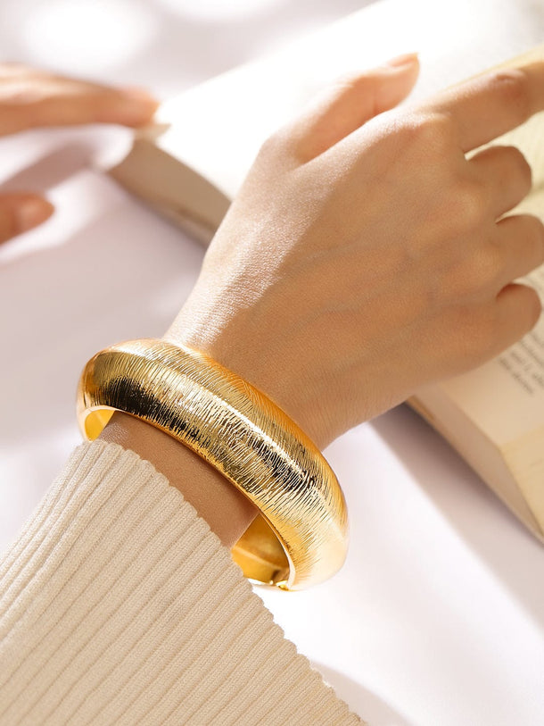 Rubans 18K Gold-Plated Textured Bold Statement Openable Bangle Bracelet Bangles & Bracelets