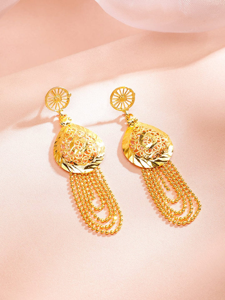 Rubans 18K Gold-Plated Textured Disc & Multi-Layer Beaded Statement Necklace Set for Women Jewellery Set