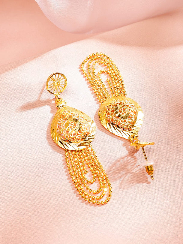 Rubans 18K Gold-Plated Textured Disc & Multi-Layer Beaded Statement Necklace Set for Women Jewellery Set