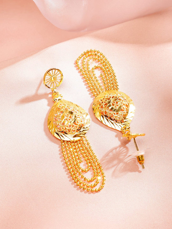 Rubans 18K Gold-Plated Textured Disc & Multi-Layer Beaded Statement Necklace Set for Women Jewellery Set