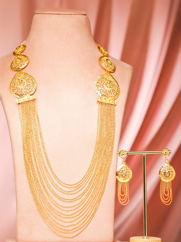 Rubans 18K Gold-Plated Textured Disc & Multi-Layer Beaded Statement Necklace Set for Women Jewellery Set