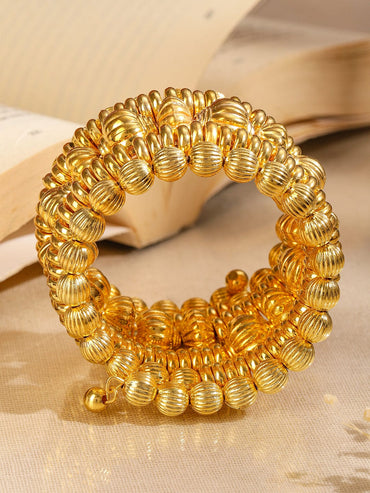 Rubans 18K Gold-Plated Textured Golden Beaded Statement Bracelet for Women Wristwear