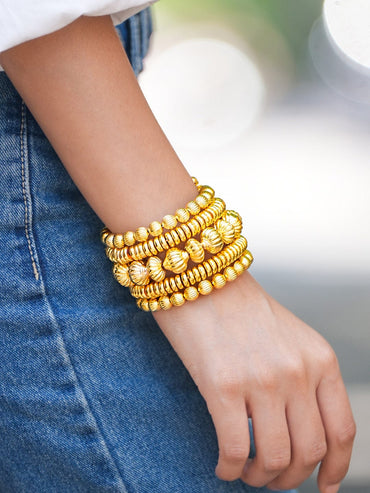 Rubans 18K Gold-Plated Textured Golden Beaded Statement Bracelet for Women Wristwear