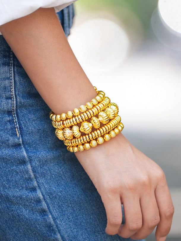 Rubans 18K Gold-Plated Textured Golden Beaded Statement Bracelet for Women Wristwear
