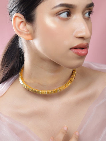 Rubans 18K Gold-Plated Textured Link Statement Bold Choker Necklace for Women Necklace and Chains