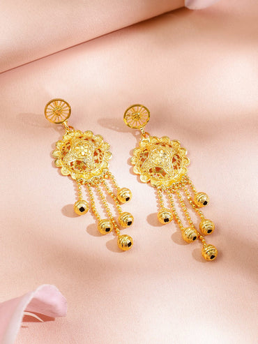 Rubans 18K Gold-Plated Traditional Necklace Set with Multilayer Gold Beads & Filigree Floral Design for Women Jewellery Set