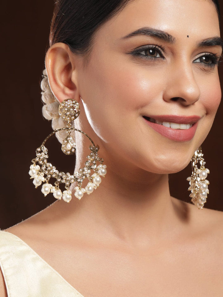 Rubans 18K Gold-Plated Traditional Pearl Studded & Beaded Long Chandbali Earrings Earrings