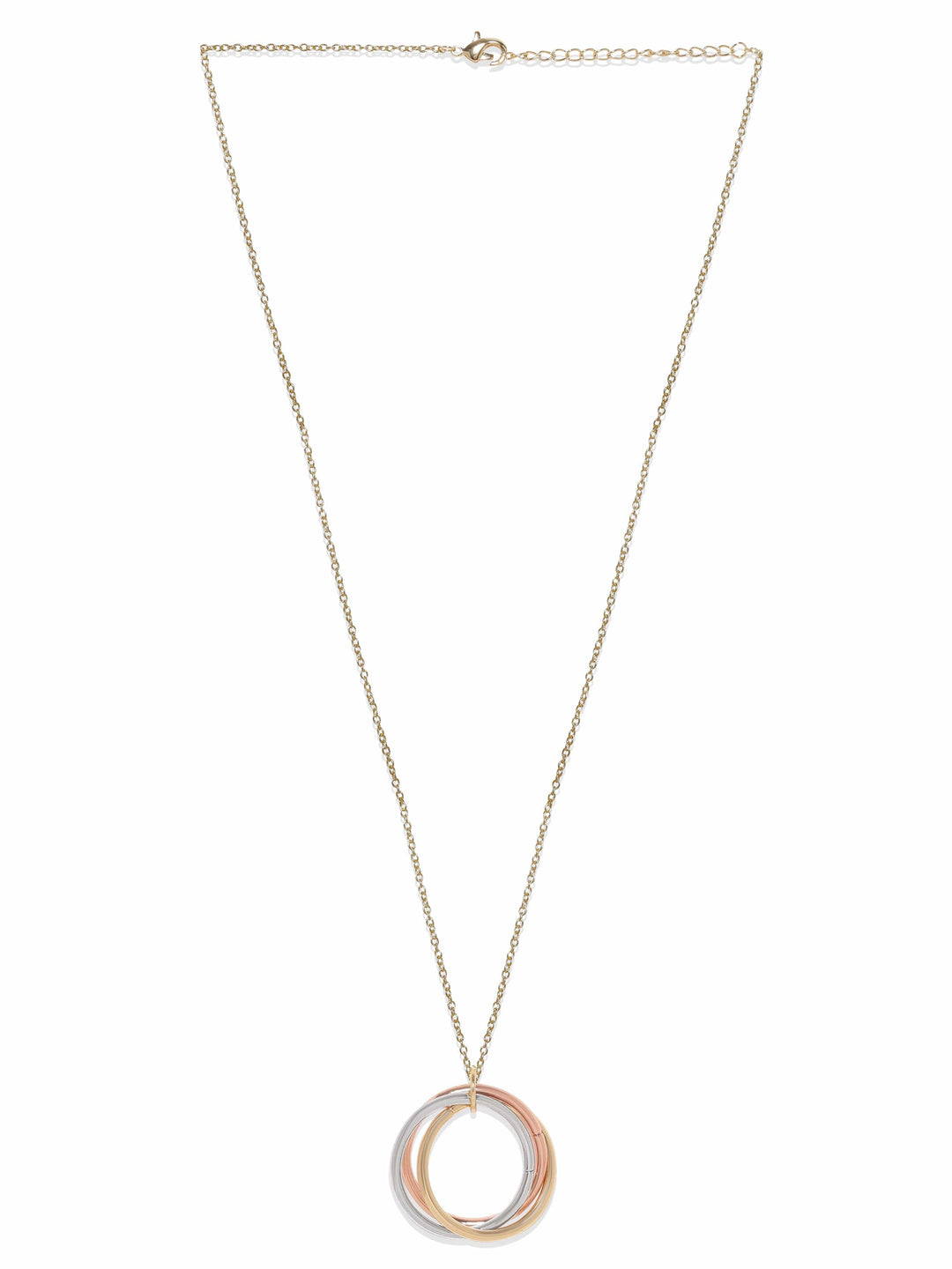 Rubans 18K Gold-Plated Triple Tone Circular Pendant Necklace in Gold, Silver & Copper Tone Necklace & Chain