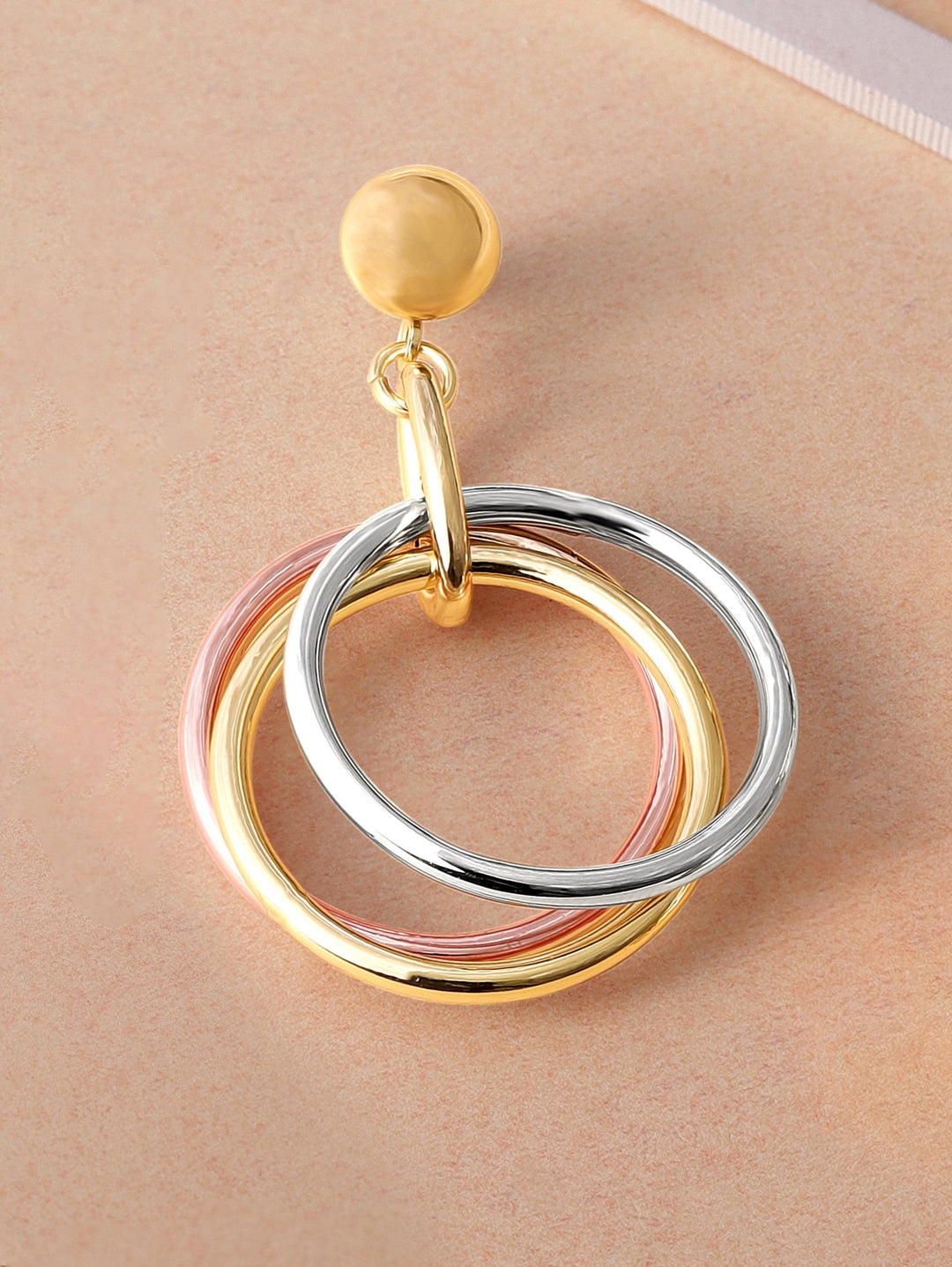 Rubans 18K Gold Plated Triple-Tone Hoop Earrings in Gold, Silver & Copper Circular Design Earrings