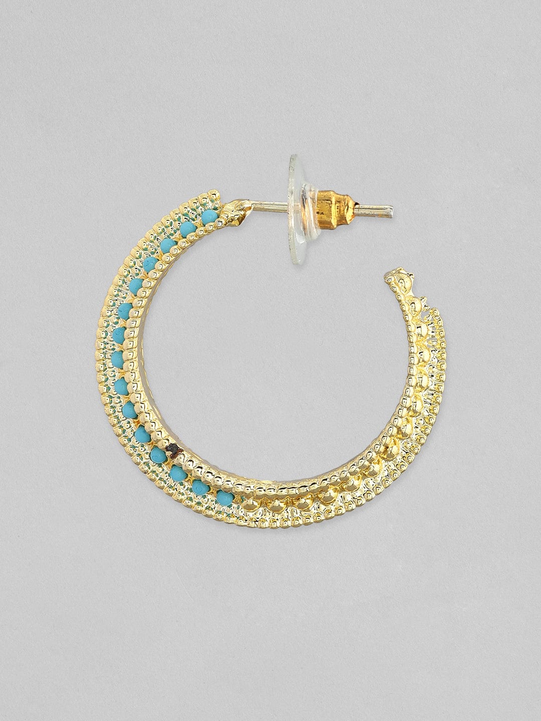 Rubans 18K Gold-Plated Turquoise Blue Stone Studded Hoop Earrings Hoop Earrings