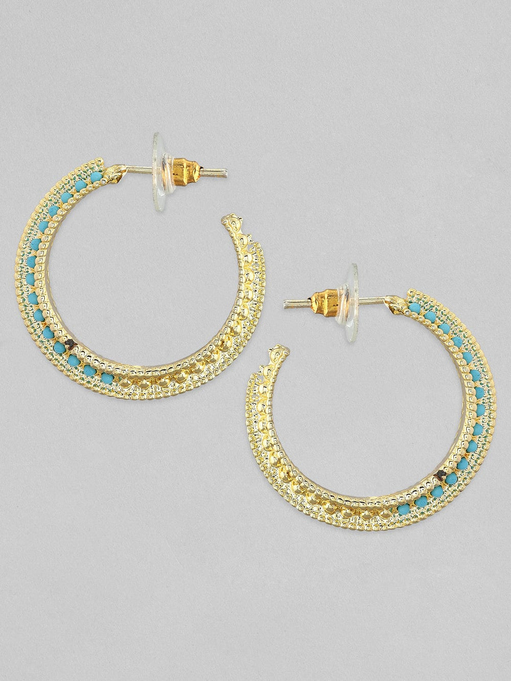 Rubans 18K Gold-Plated Turquoise Blue Stone Studded Hoop Earrings Hoop Earrings