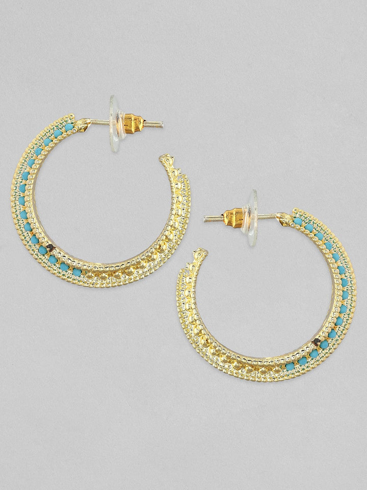 Rubans 18K Gold-Plated Turquoise Blue Stone Studded Hoop Earrings Hoop Earrings