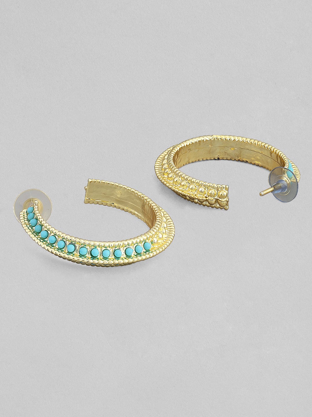 Rubans 18K Gold-Plated Turquoise Blue Stone Studded Hoop Earrings Hoop Earrings