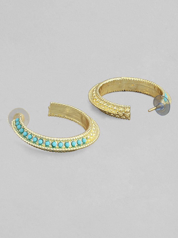 Rubans 18K Gold-Plated Turquoise Blue Stone Studded Hoop Earrings Hoop Earrings