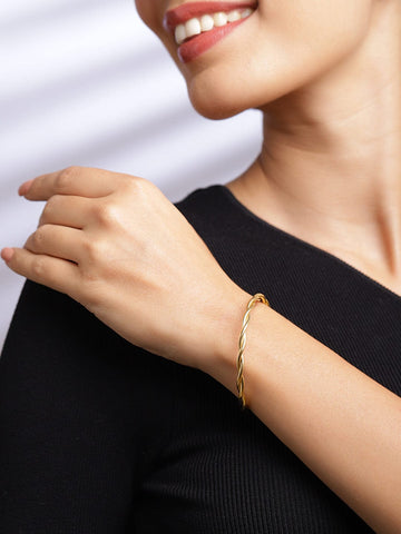 Rubans 18K Gold Plated Twisted Design Stainless Steel Tarnish-Free Waterproof Bracelet Bangles & Bracelets