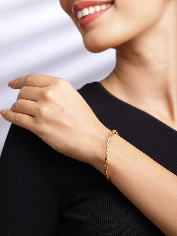 Rubans 18K Gold Plated Twisted Design Stainless Steel Tarnish-Free Waterproof Bracelet Bangles & Bracelets